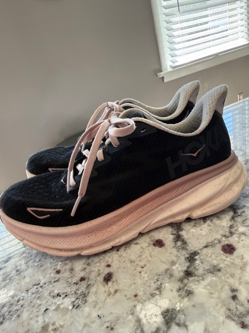 Hoka Women's Black and Pale Pink Running Sneakers - Picture 2 of 5